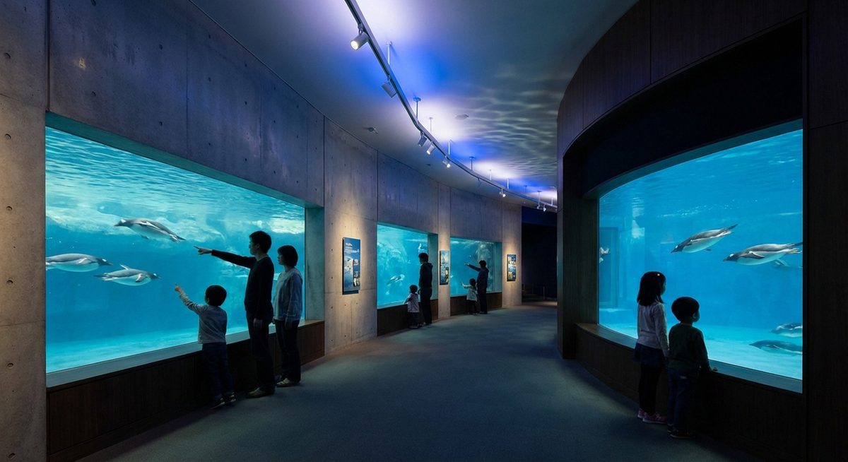 Pinguine schwimmen in einem Aquarium