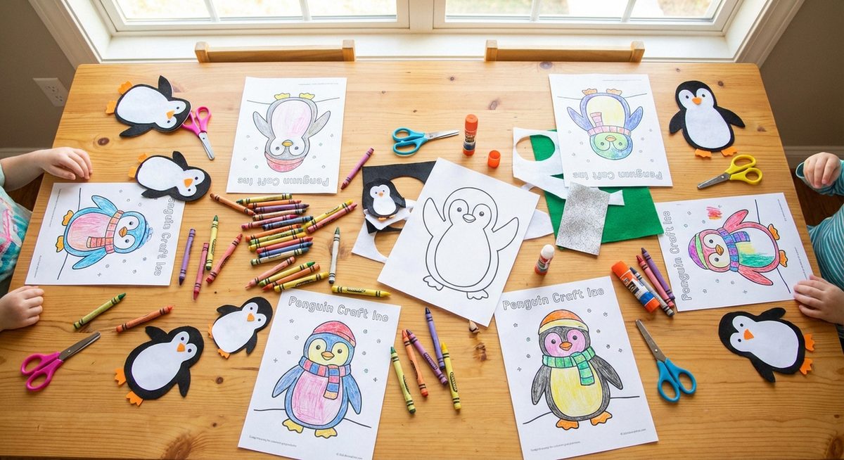 Pinguin-Ausmalbilder und Bastelvorlagen