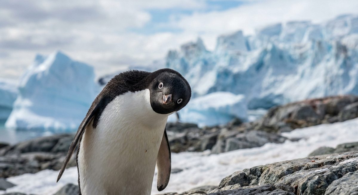 Neugieriger Pinguin blickt in die Kamera