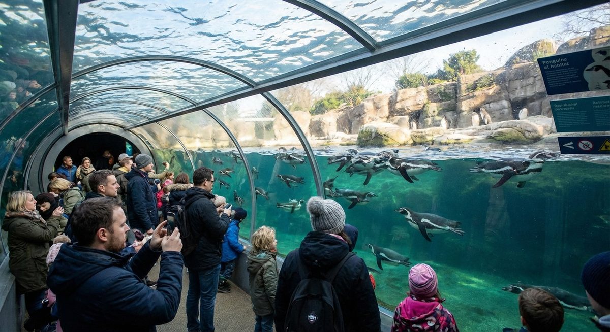Pinguine in einem modernen Zoo-Gehege