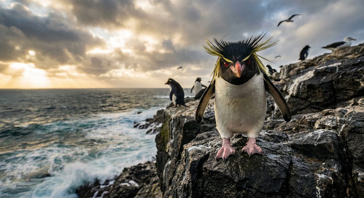 Felsenpinguin mit gelben Federschöpfen