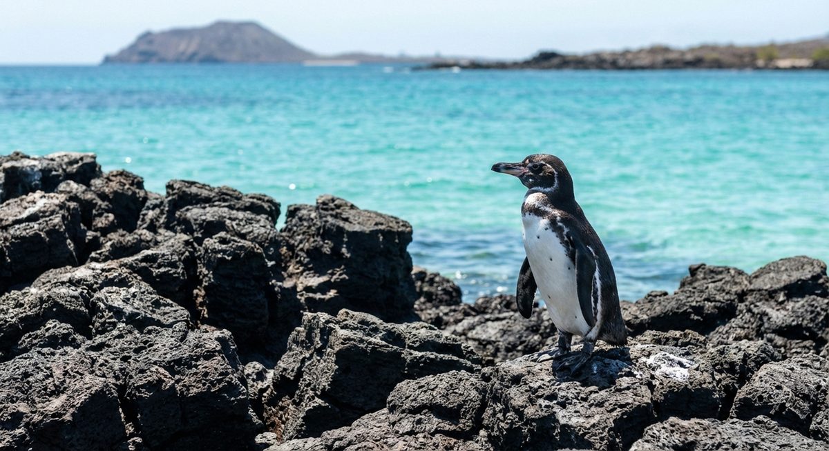 Galápagospinguin auf Lavagestein
