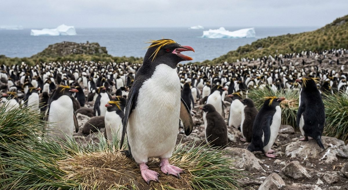 Goldschopfpinguin mit gelbem Federschopf