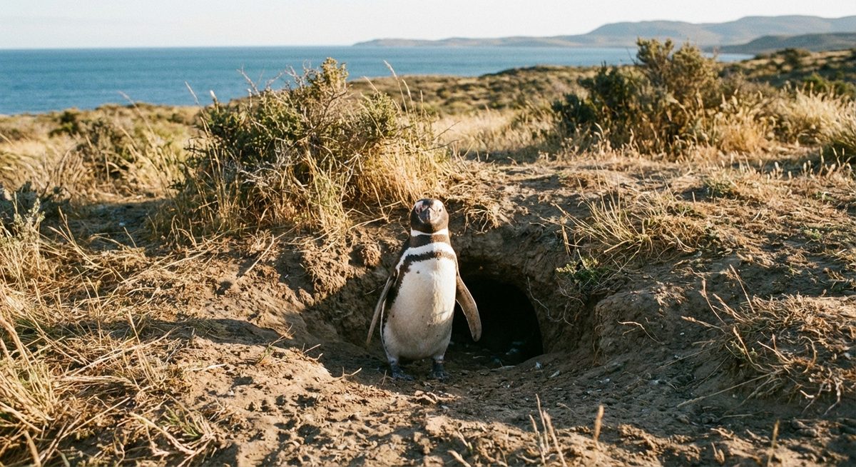 Magellanpinguin vor seinem Nestbau in Patagonien