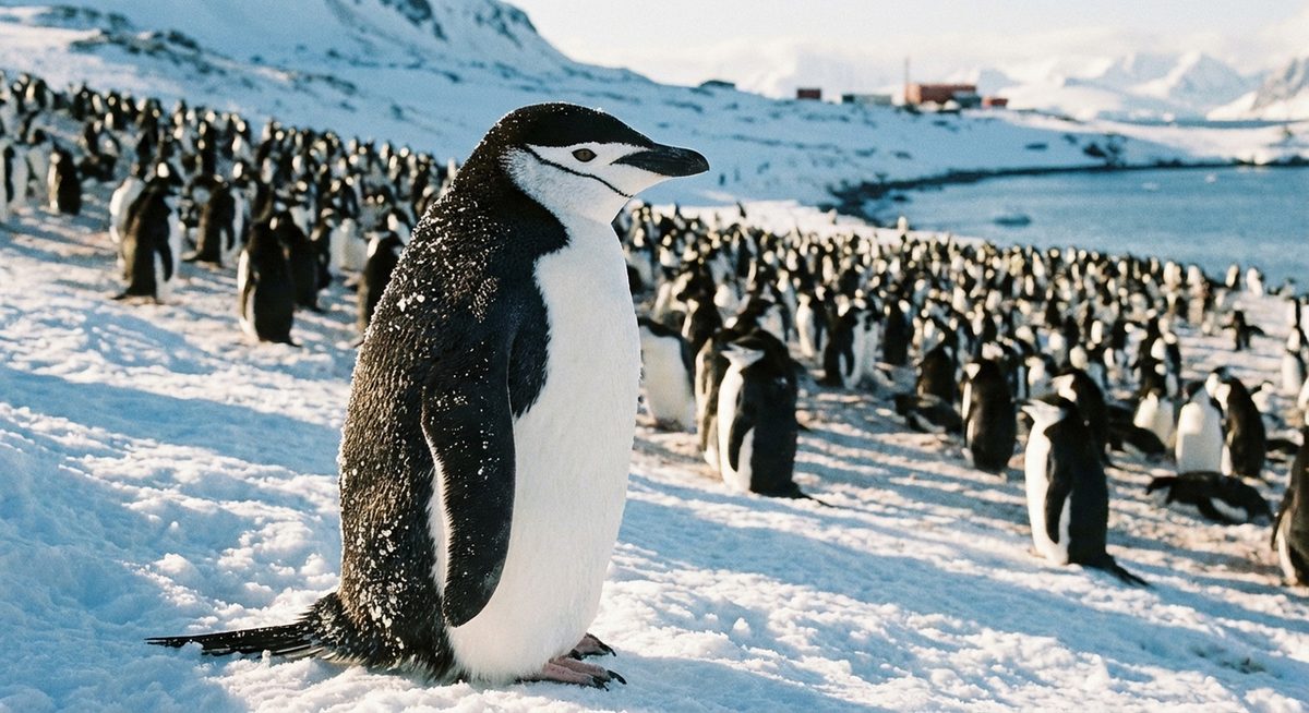 Zügelpinguin mit charakteristischem Kehlstreifen
